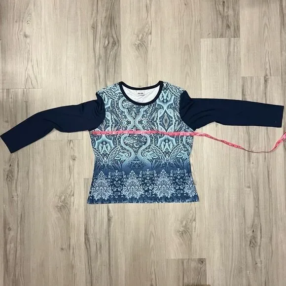Vintage y2k Jalate ringer top in blue paisley sz L. Stretchy long sleeve NWOT - Picture 6 of 8